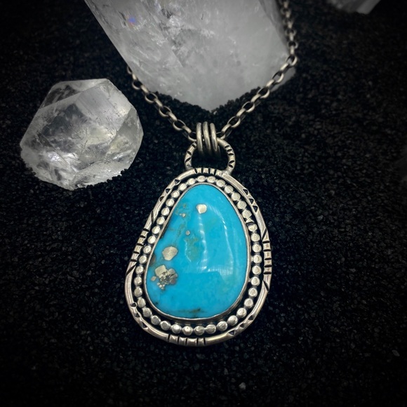 The Drift Handmade Jewelry - Turquoise with Pyrite Sterling Silver Necklace 💙